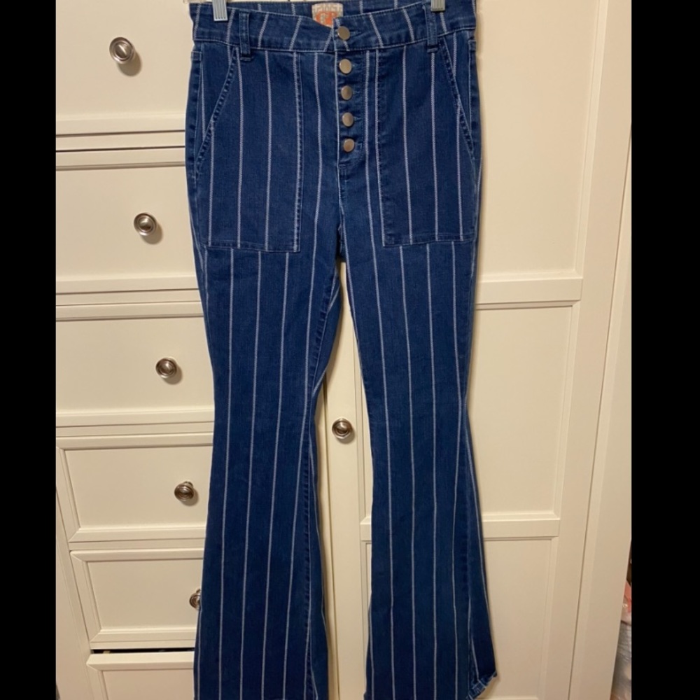 Striped bell bottom jeans